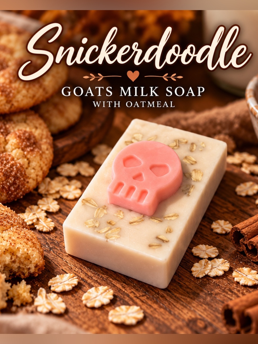 Snickerdoodle Scented Goats Milk Soap W/ Oatmeal & Skull Soap Topper